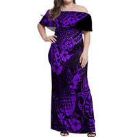 Hawaii Pineapple Off Shoulder Maxi Dress Polynesian Pattern Purple Version - Wonder Print Shop
