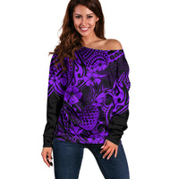 Hawaii Pineapple Off Shoulder Sweater Polynesian Pattern Purple Version - Wonder Print Shop