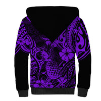Hawaii Pineapple Sherpa Hoodie Polynesian Pattern Purple Version - Wonder Print Shop