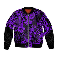 Hawaii Pineapple Sleeve Zip Bomber Jacket Polynesian Pattern Purple Version - Wonder Print Shop