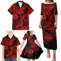 Hawaii Pineapple Family Matching Puletasi Dress and Hawaiian Shirt Polynesian Pattern Red Version - Wonder Print Shop