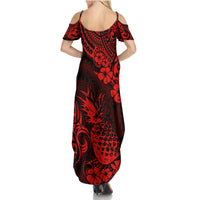 Hawaii Pineapple Family Matching Summer Maxi Dress and Hawaiian Shirt Polynesian Pattern Red Version - Wonder Print Shop