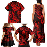 Hawaii Pineapple Family Matching Tank Maxi Dress and Hawaiian Shirt Polynesian Pattern Red Version - Wonder Print Shop