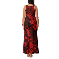 Hawaii Pineapple Family Matching Tank Maxi Dress and Hawaiian Shirt Polynesian Pattern Red Version - Wonder Print Shop