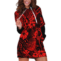 Hawaii Pineapple Hoodie Dress Polynesian Pattern Red Version - Wonder Print Shop