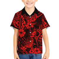 Hawaii Pineapple Kid Hawaiian Shirt Polynesian Pattern Red Version - Wonder Print Shop