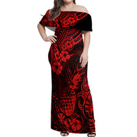Hawaii Pineapple Off Shoulder Maxi Dress Polynesian Pattern Red Version - Wonder Print Shop