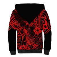 Hawaii Pineapple Sherpa Hoodie Polynesian Pattern Red Version - Wonder Print Shop