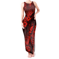 Hawaii Pineapple Tank Maxi Dress Polynesian Pattern Red Version - Wonder Print Shop