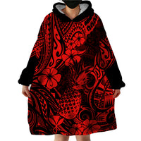 Hawaii Pineapple Wearable Blanket Hoodie Polynesian Pattern Red Version - Wonder Print Shop