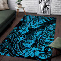 Hawaii Pineapple Area Rug Polynesian Pattern Sky Blue Version - Wonder Print Shop