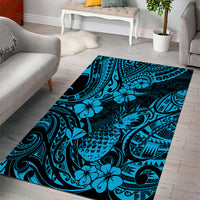 Hawaii Pineapple Area Rug Polynesian Pattern Sky Blue Version - Wonder Print Shop