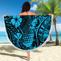 Hawaii Pineapple Beach Blanket Polynesian Pattern Sky Blue Version - Wonder Print Shop