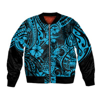 Hawaii Pineapple Bomber Jacket Polynesian Pattern Sky Blue Version - Wonder Print Shop