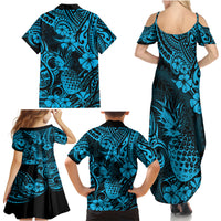 Hawaii Pineapple Family Matching Summer Maxi Dress and Hawaiian Shirt Polynesian Pattern Sky Blue Version - Wonder Print Shop