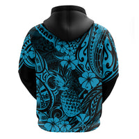 Hawaii Pineapple Hoodie Polynesian Pattern Sky Blue Version - Wonder Print Shop