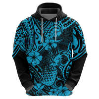 Hawaii Pineapple Hoodie Polynesian Pattern Sky Blue Version - Wonder Print Shop