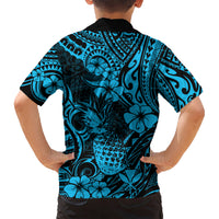 Hawaii Pineapple Kid Hawaiian Shirt Polynesian Pattern Sky Blue Version - Wonder Print Shop