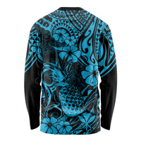 Hawaii Pineapple Long Sleeve Shirt Polynesian Pattern Sky Blue Version - Wonder Print Shop