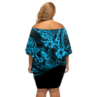 Hawaii Pineapple Off Shoulder Short Dress Polynesian Pattern Sky Blue Version - Wonder Print Shop