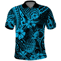 Hawaii Pineapple Polo Shirt Polynesian Pattern Sky Blue Version - Wonder Print Shop