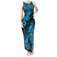 Hawaii Pineapple Tank Maxi Dress Polynesian Pattern Sky Blue Version - Wonder Print Shop