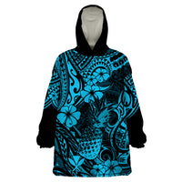 Hawaii Pineapple Wearable Blanket Hoodie Polynesian Pattern Sky Blue Version - Wonder Print Shop