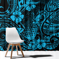 Hawaii Pineapple Window Curtain Polynesian Pattern Sky Blue Version - Wonder Print Shop