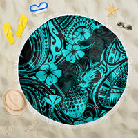 Hawaii Pineapple Beach Blanket Polynesian Pattern Turquoise Version - Wonder Print Shop