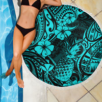 Hawaii Pineapple Beach Blanket Polynesian Pattern Turquoise Version - Wonder Print Shop