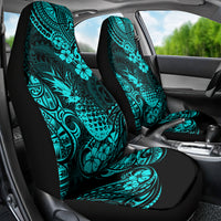 Hawaii Pineapple Car Seat Cover Polynesian Pattern Turquoise Version - Wonder Print Shop