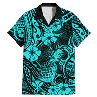 Hawaii Pineapple Family Matching Mermaid Dress and Hawaiian Shirt Polynesian Pattern Turquoise Version - Wonder Print Shop