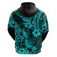 Hawaii Pineapple Hoodie Polynesian Pattern Turquoise Version - Wonder Print Shop