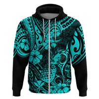 Hawaii Pineapple Hoodie Polynesian Pattern Turquoise Version - Wonder Print Shop