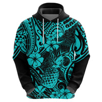 Hawaii Pineapple Hoodie Polynesian Pattern Turquoise Version - Wonder Print Shop