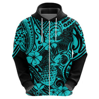 Hawaii Pineapple Hoodie Polynesian Pattern Turquoise Version - Wonder Print Shop