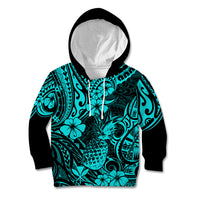Hawaii Pineapple Kid Hoodie Polynesian Pattern Turquoise Version - Wonder Print Shop