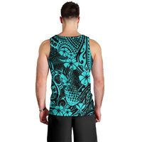 Hawaii Pineapple Men Tank Top Polynesian Pattern Turquoise Version - Wonder Print Shop