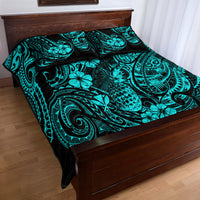 Hawaii Pineapple Quilt Bed Set Polynesian Pattern Turquoise Version - Wonder Print Shop