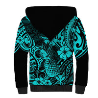 Hawaii Pineapple Sherpa Hoodie Polynesian Pattern Turquoise Version - Wonder Print Shop