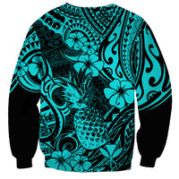 Hawaii Pineapple Sweatshirt Polynesian Pattern Turquoise Version - Wonder Print Shop