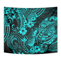 Hawaii Pineapple Tapestry Polynesian Pattern Turquoise Version - Wonder Print Shop