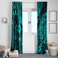 Hawaii Pineapple Window Curtain Polynesian Pattern Turquoise Version - Wonder Print Shop
