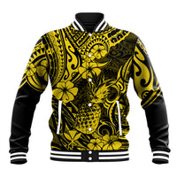 Hawaii Pineapple Baseball Jacket Polynesian Pattern Yellow Version - Wonder Print Shop
