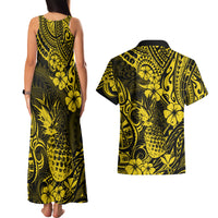 Hawaii Pineapple Couples Matching Tank Maxi Dress and Hawaiian Shirt Polynesian Pattern Yellow Version - Wonder Print Shop