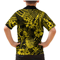 Hawaii Pineapple Family Matching Mermaid Dress and Hawaiian Shirt Polynesian Pattern Yellow Version - Wonder Print Shop