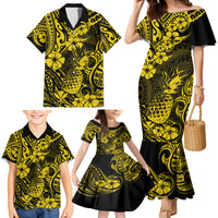 Hawaii Pineapple Family Matching Mermaid Dress and Hawaiian Shirt Polynesian Pattern Yellow Version - Wonder Print Shop