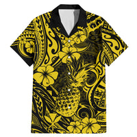 Hawaii Pineapple Family Matching Mermaid Dress and Hawaiian Shirt Polynesian Pattern Yellow Version - Wonder Print Shop