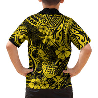 Hawaii Pineapple Family Matching Puletasi Dress and Hawaiian Shirt Polynesian Pattern Yellow Version - Wonder Print Shop