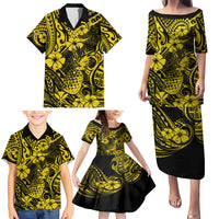 Hawaii Pineapple Family Matching Puletasi Dress and Hawaiian Shirt Polynesian Pattern Yellow Version - Wonder Print Shop